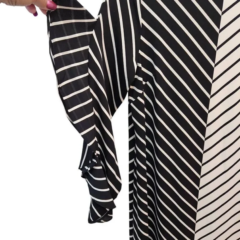 Alfani Womens Colorblocked Ruffle-Sleeve‎ Flounce Dress size 6 black white